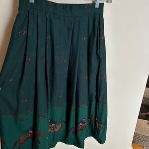 RARE! Vintage Equestrian Wool Green Pleated Skirt with Pockets